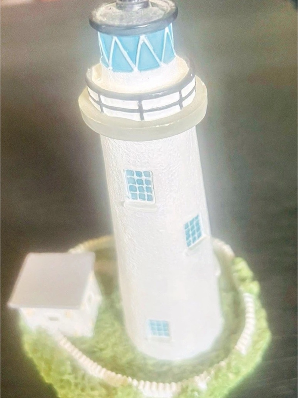 Ocracoke Light Lighthouse Figurine Decor in White & Green